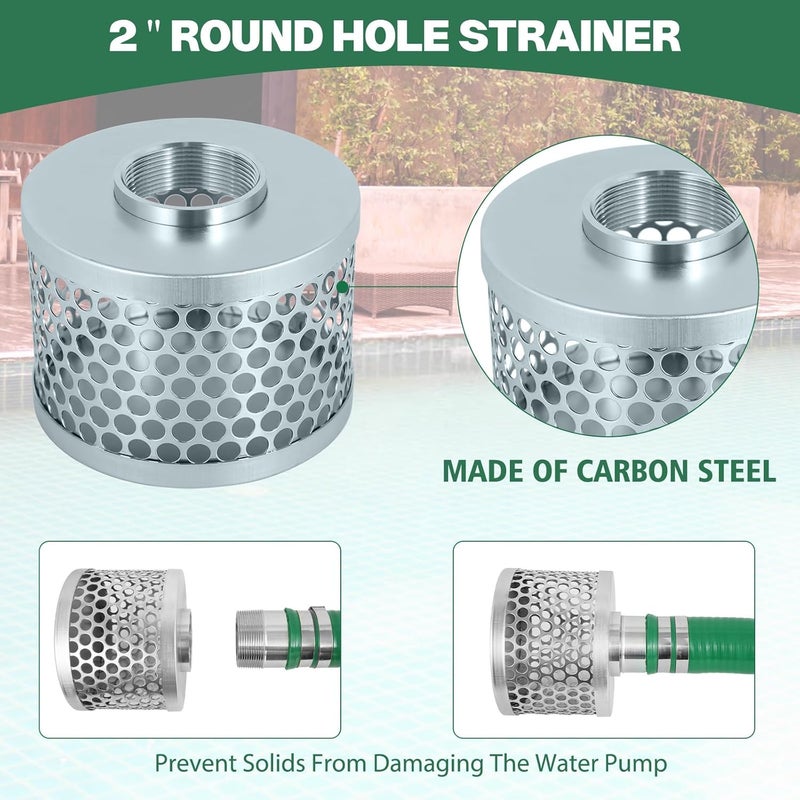 Picatu Heavy Duty 2" x 20' Green PVC Discharge Hose Pump Kit, Pool Suction Hose with Aluminum Camlock Fittings, Steel Round Strainer, Cam & Groove Adapter - Image 4
